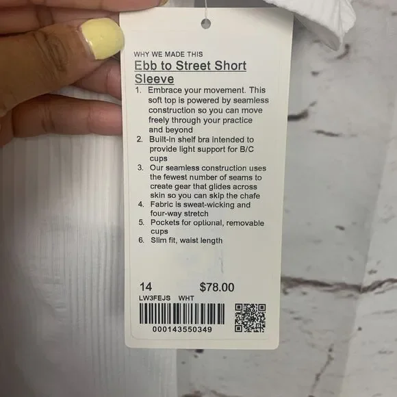 LULULEMON Ebb to Street Short Sleeve Shirt Women's 14 White Workout Tee T-shirt - Picture 5 of 7